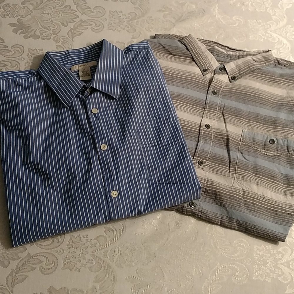 2 Men's long sleeve blue striped shirts, size XL